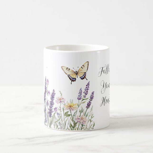 Lavender Yellow Flowers Butterfly Coffee Mug (Center)