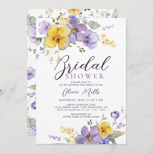 Lavender Yellow Lilac Purple Floral Bridal Shower Invitation