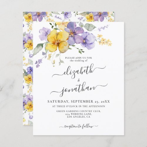 Lavender Yellow Purple Budget Wedding Invitation