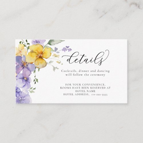 Lavender Yellow Purple Flowers Wedding Details Enclosure Card