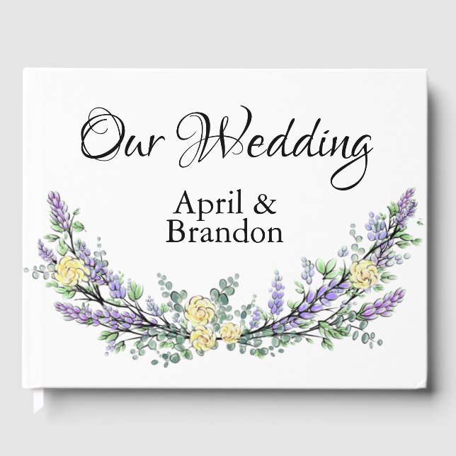 Lavender Yellow Rose and Eucalyptus Guest Book (Front)
