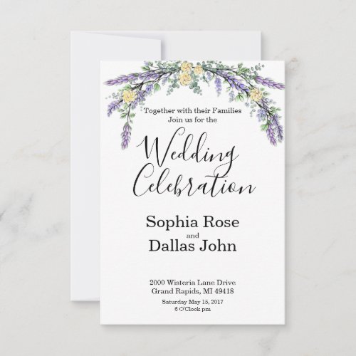 Lavender Yellow Rose and Eucalyptus Invitation