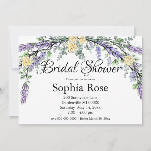 Lavender Yellow Rose and Eucalyptus Invitation