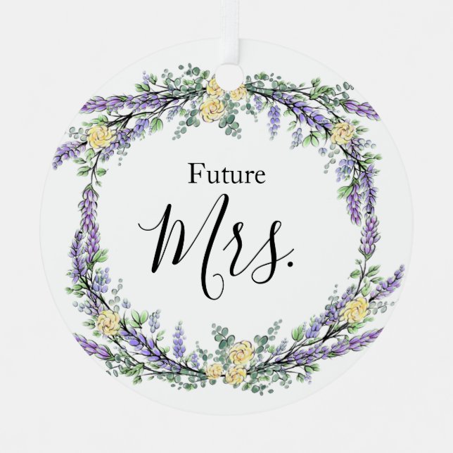 Lavender Yellow Rose and Eucalyptus Metal Ornament (Front)