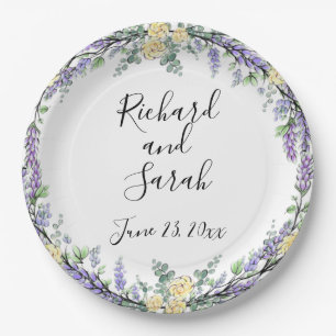 Lavender Yellow Rose and Eucalyptus  Paper Plates