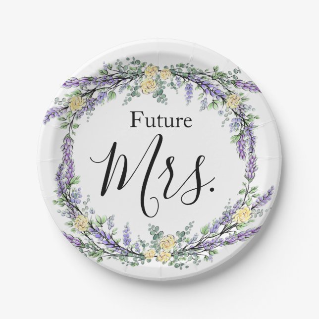 Lavender Yellow Rose and Eucalyptus Paper Plates (Front)
