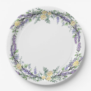 Lavender Yellow Rose and Eucalyptus Paper Plates