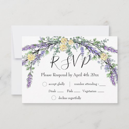 Lavender Yellow Rose and Eucalyptus RSVP Card