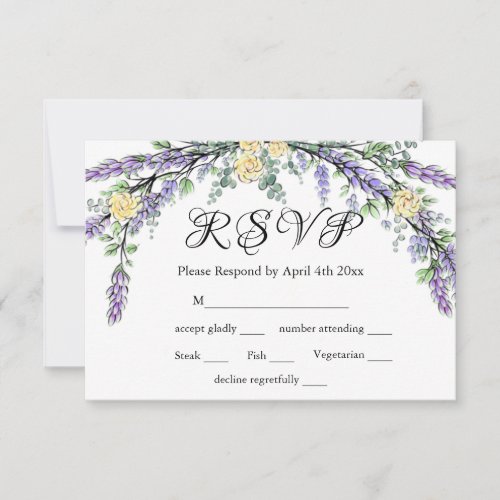 Lavender Yellow Rose and Eucalyptus RSVP Card