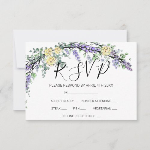 Lavender Yellow Rose and Eucalyptus RSVP Card