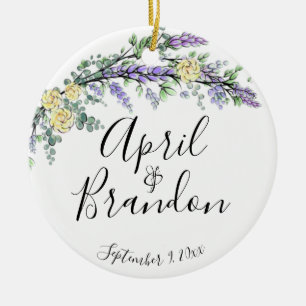 Lavender yellow roses and Eucalyptus   Ceramic Ornament