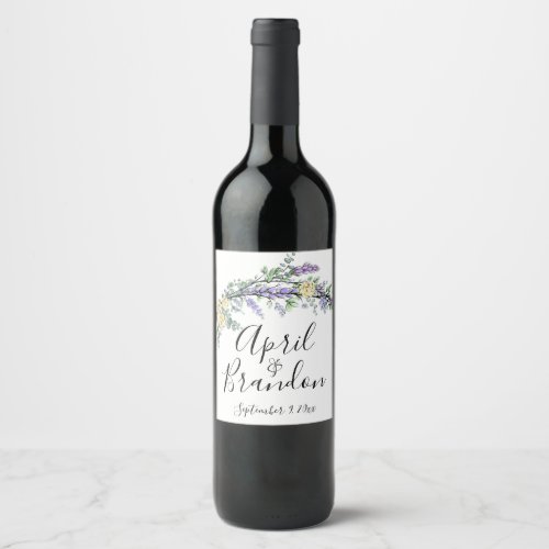 Lavender yellow roses and Eucalyptus  Wine Label