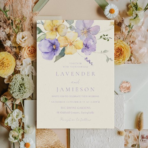 Lavender  Yellow Sunshine Flowers Wedding Invitation