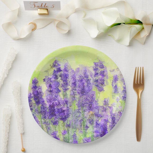 Lavender Yellow Watercolor Floral  Paper Plates (Wedding)