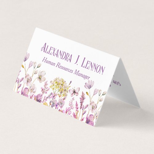 Lavender Yellow  White Wildflower Garden Folded Business Card