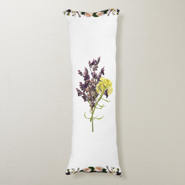 Lavender & Yellow Wildflower Botanical Design Body Pillow (Front Vertical)