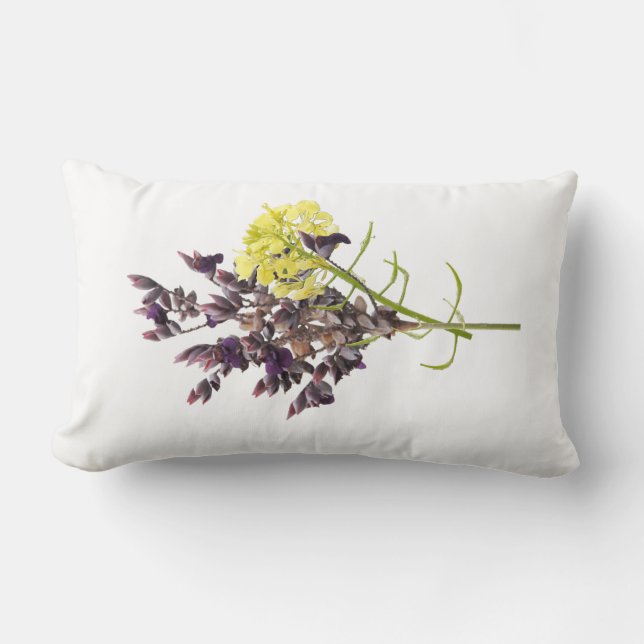 Lavender & Yellow Wildflower Botanical Design Lumbar Pillow (Front)
