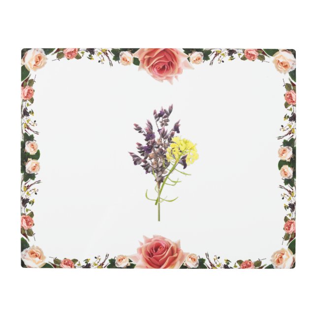 Lavender & Yellow Wildflower Botanical Design Metal Print (Front)