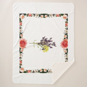 Lavender & Yellow Wildflower Botanical Design Sherpa Blanket