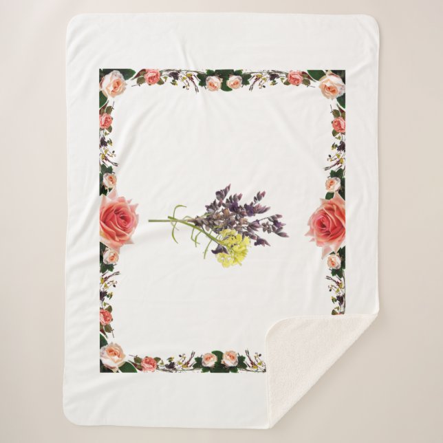 Lavender & Yellow Wildflower Botanical Design Sherpa Blanket (Front)