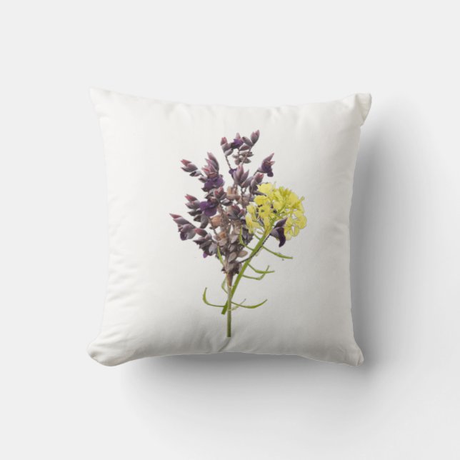 Lavender & Yellow Wildflower Botanical Design Throw Pillow (Front)