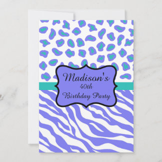 Lavender Zebra Leopard 40th Birthday Invitation