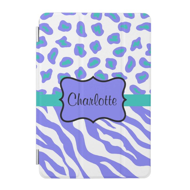 Lavender Zebra Leopard Skin Name Personalized iPad Mini Cover (Front)