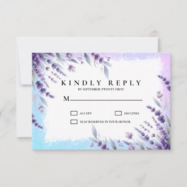 Lavenders And Blue Elegant Floral Watercolor  RSVP Card (Front)
