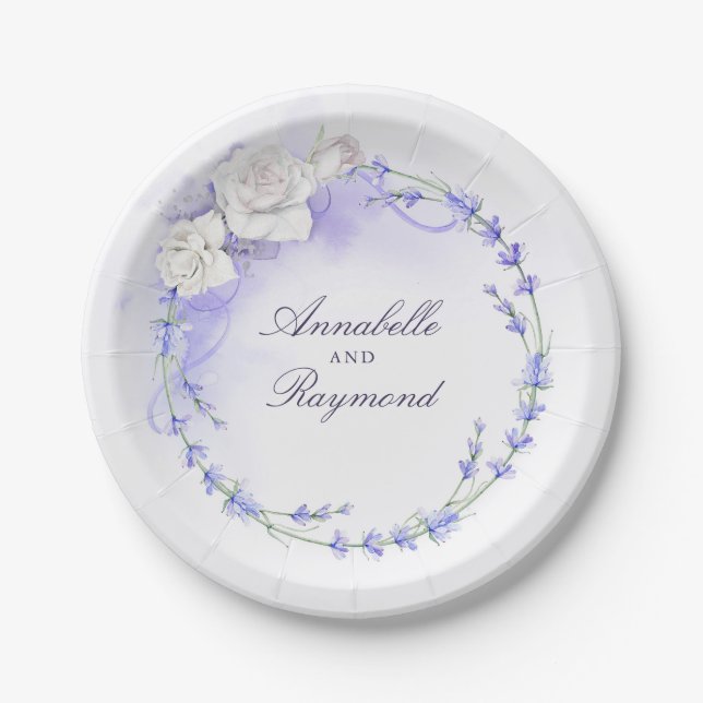 Lavenders and White Flowers Wreath Paper Plates (Front)