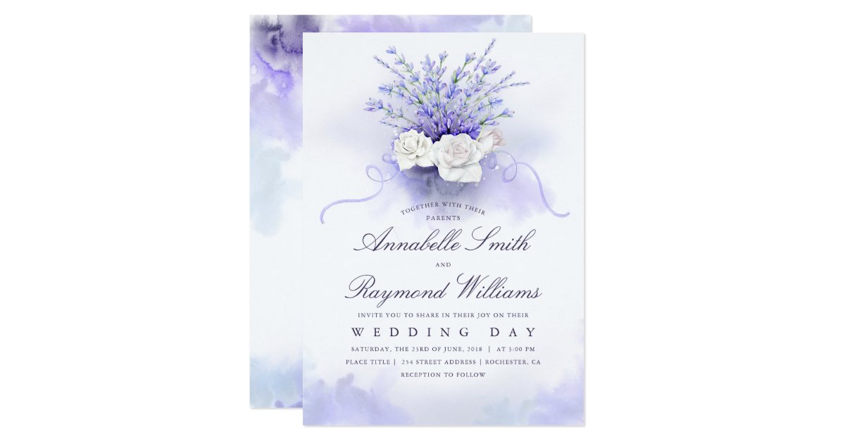 Lavenders and White Roses Bouquet Elegant Wedding Invitation | Zazzle.com