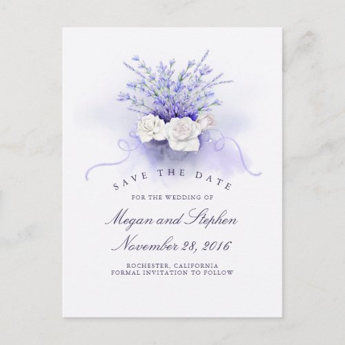 Lavenders and White Roses Elegant Save the Date Announcement Postcard