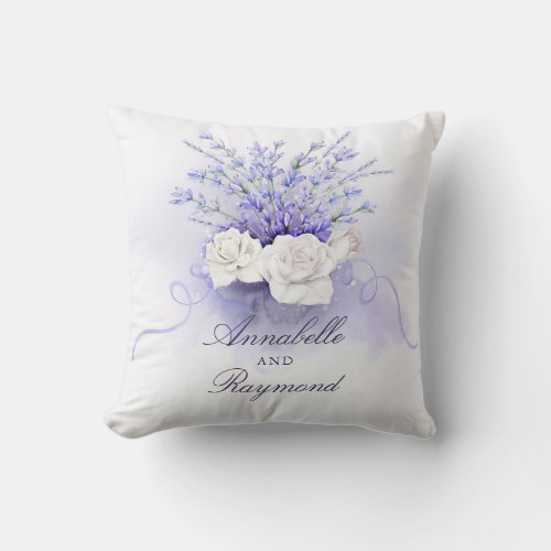 Lavenders Bouquet Elegant Watercolor Throw Pillow