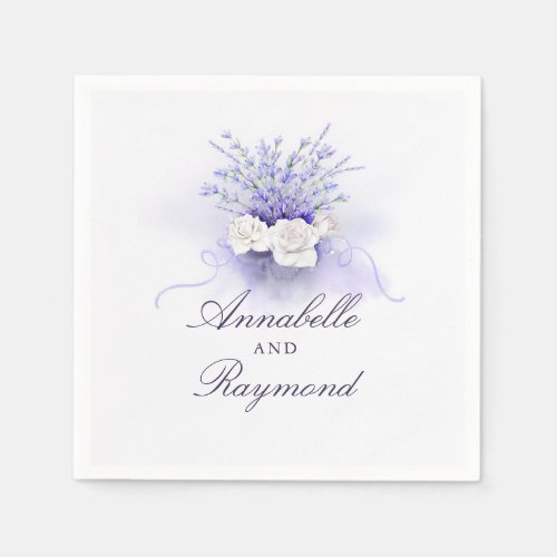 Lavenders Bouquet Watercolor Elegant Wedding Napkins