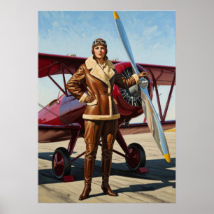 L'AVIATRICE (The Aviatrix) - Original Art Deco Art Poster