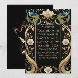 Lavish Art Nouveau Black and Gold Wedding Invitati Invitation