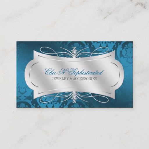 Customizable Lavish Blue Diamond Damask Swirl Business Cards