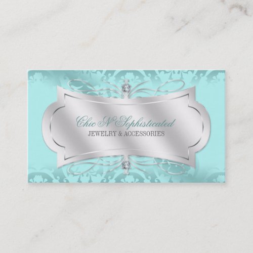 Lavish Blue Ice Diamond Damask Swirl Business Cards