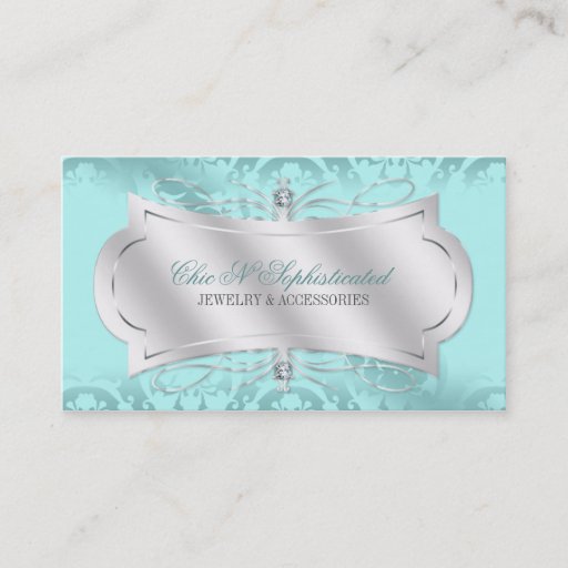 Customizable Lavish Blue Ice Diamond Damask Swirl Business Cards