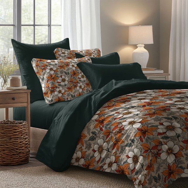 Lavish boho autumn terracotta flowers sage green duvet cover (Lavish boho autumn terracotta flowers sage green duvet cover)