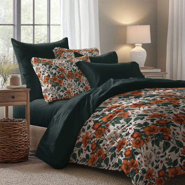 Lavish boho autumn terracotta flowers sage green duvet cover (Lavish boho autumn terracotta flowers sage green duvet cover)