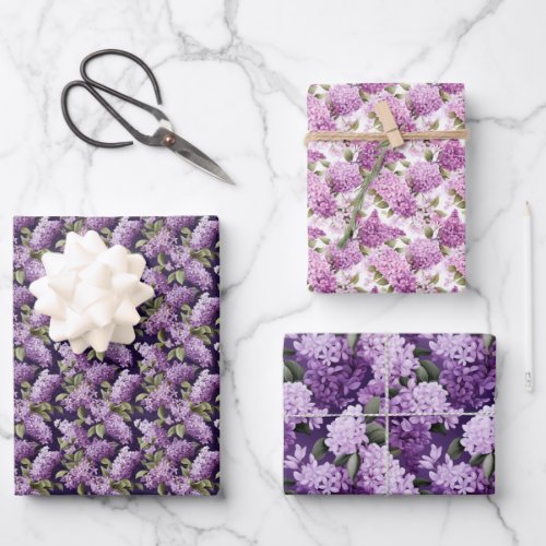 Lavish bouquet spring flowers purple lilac boho wrapping paper sheets