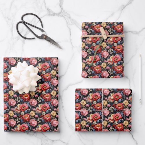 Lavish colorful red and blush flowers bouquet wrapping paper sheets