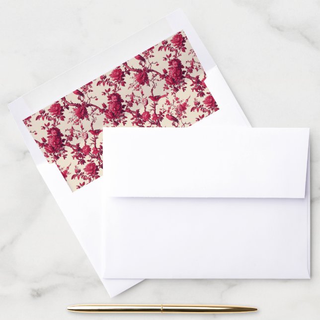 Lavish Crimson Blooms Wedding Envelope Liner (Desk)