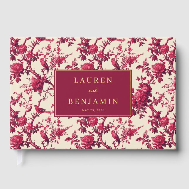 Lavish Crimson Blooms Wedding Foil Guest Book (Front)