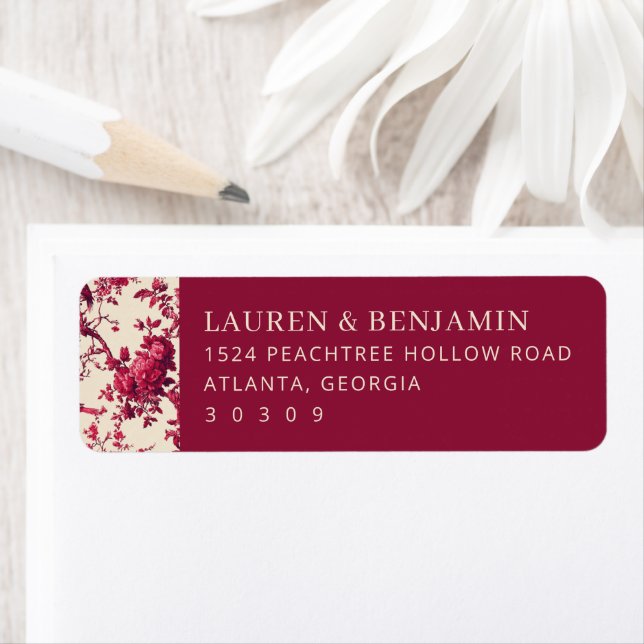 Lavish Crimson Blooms Wedding Label (Insitu)