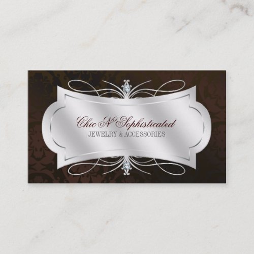 Lavish Dark Chocolate Diamond Damask Swirl Business Card