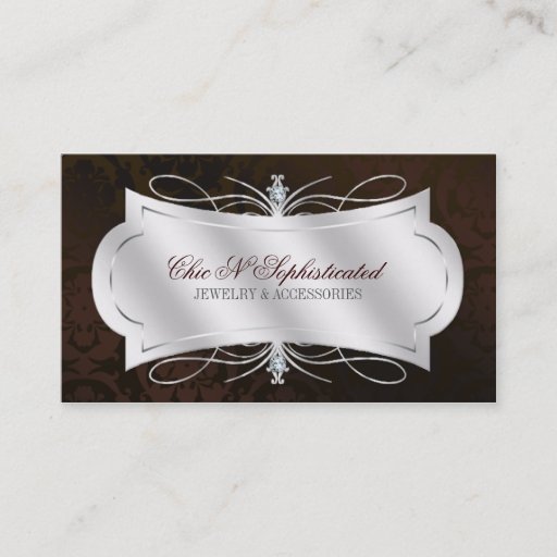 Customizable Lavish Dark Chocolate Diamond Damask Swirl Business Card