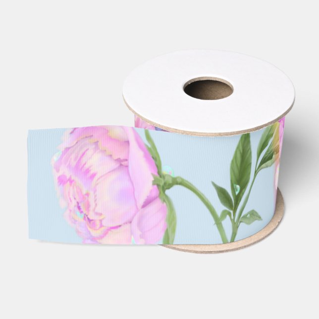 Lavish - Dogwood & Cockatoo on pale blue Grosgrain Ribbon (Spool)