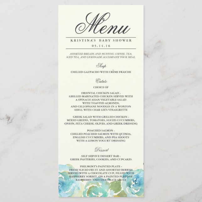 Lavish Florals Menu Rack Card (Front)