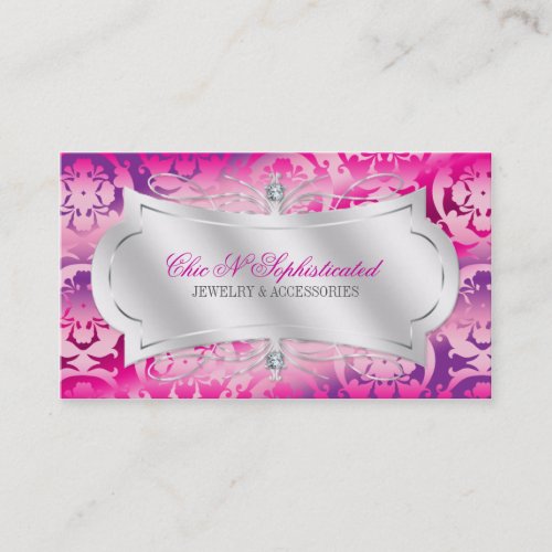 Lavish Fuchsia Lavender Diamond Damask Swirl Business Card